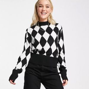 Brave soul black & white diamond harlequin sweater